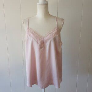 Express Satin Cami Tank Top Lace Trim Pale Blush Pink Coquette Y2K Large